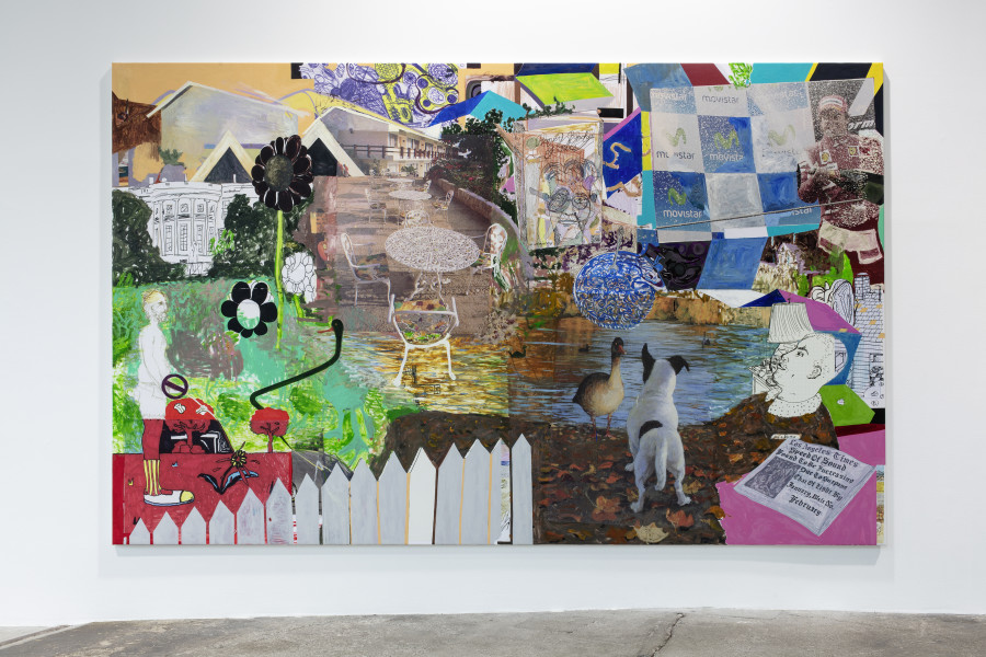 Michael Williams, MPGA (4), 2020, Öl und UV-Druck auf Fotopapier, auf Leinwand aufgezogen, 247,65 × 398,78 cm, © Michael Williams. Courtesy der Künstler, Galerie Eva Presenhuber, Zürich und New York, Gladstone Gallery, New York und Brüssel, und David Kordansky Gallery, Los Angeles, Foto: Stefan Rohner