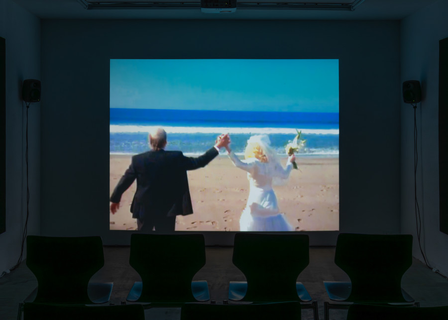 Exhibition view, Jordan Strafer, LOOPHOLE and DECADENCE, Halmet, Zürich, 2025. Jordan Strafer, DECADENCE, 2024, 16:9, 20’ 25’’. Photo by Tereza Glazova