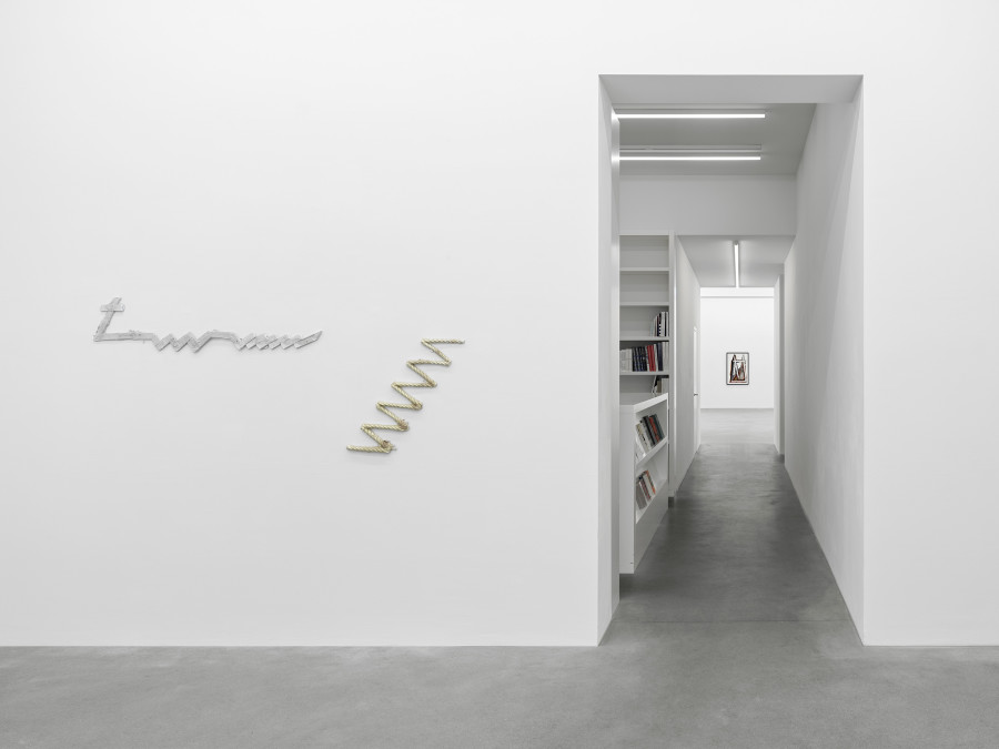 Installation view, Matias Faldbakken, Abstracts and Pewter Abstracts, Galerie Eva Presenhuber, Waldmannstrasse, Zurich, 2025. © Matias Faldbakken. Courtesy the artist and Galerie Eva Presenhuber, Zurich / Vienna. Photo: Stefan Altenburger Photography, Zürich