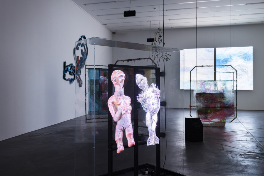 Installation view ‘Julien Creuzet - Orpheus was musing upon braised words (...)’, Luma Westbau, Zurich, 2023. Photo: Nelly Rodriguez