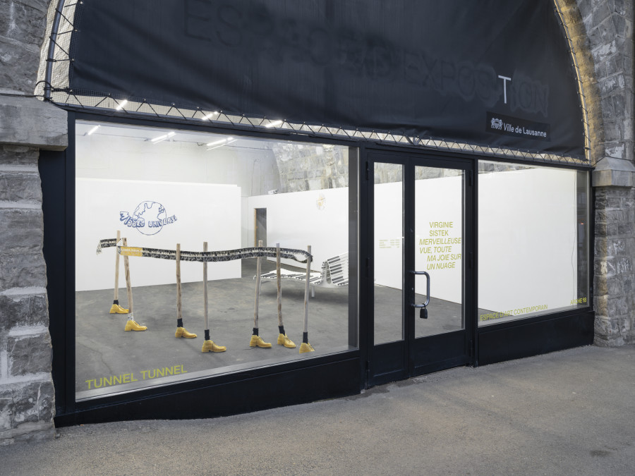 Installation view, Virginie Sistek, Merveilleuse Vue, Toute Ma Joie Sur Un Nuage, Tunnel Tunnel, 2025. Photo credit: Julien Gremaud