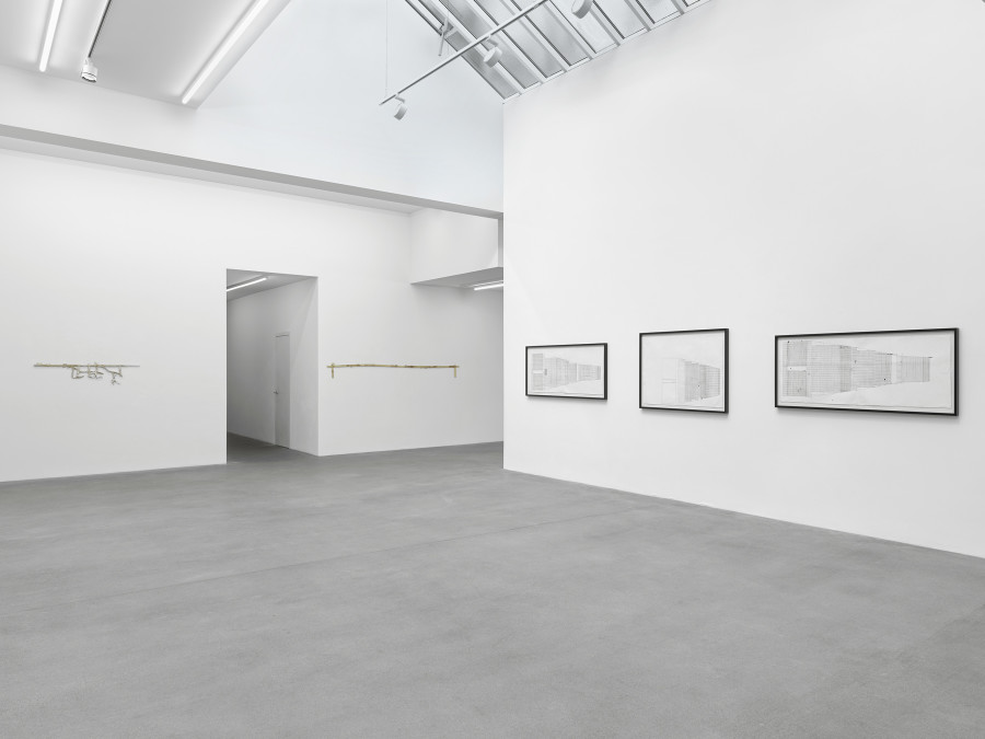 Installation view, Matias Faldbakken, Abstracts and Pewter Abstracts, Galerie Eva Presenhuber, Waldmannstrasse, Zurich, 2025. © Matias Faldbakken. Courtesy the artist and Galerie Eva Presenhuber, Zurich / Vienna. Photo: Stefan Altenburger Photography, Zürich