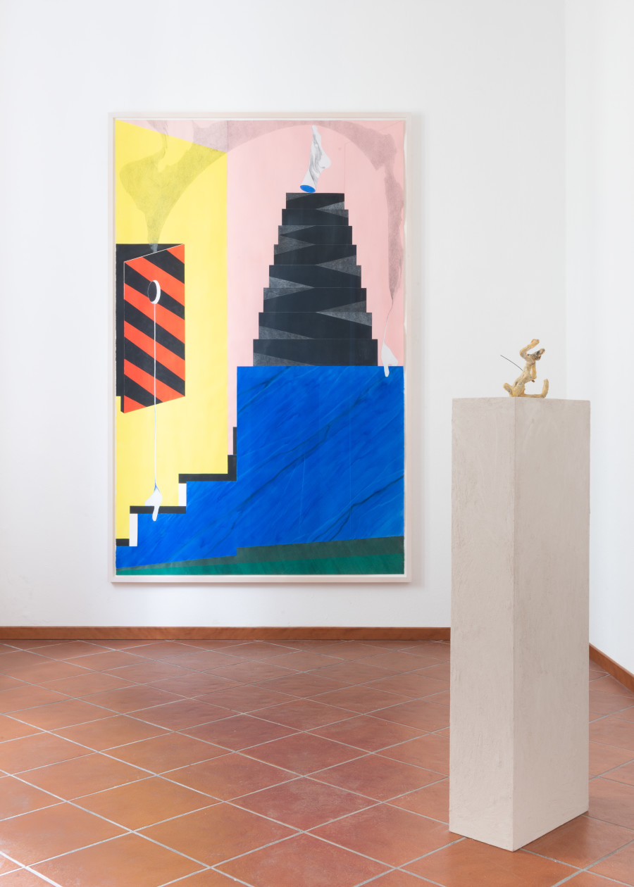 Eleonora Meier, I‘ll Miss Myself So Bad When I Die #5
, Acquarello e matita su carta, 220x140cm, 2021. Ugo Gattini, Spadaccino n.2
, Legno, ferro, ovatta, colla vinilica, acqua, farina, mastice, uova, zucchero,cannella, lievito
, 25x15x7cm
, 2020.