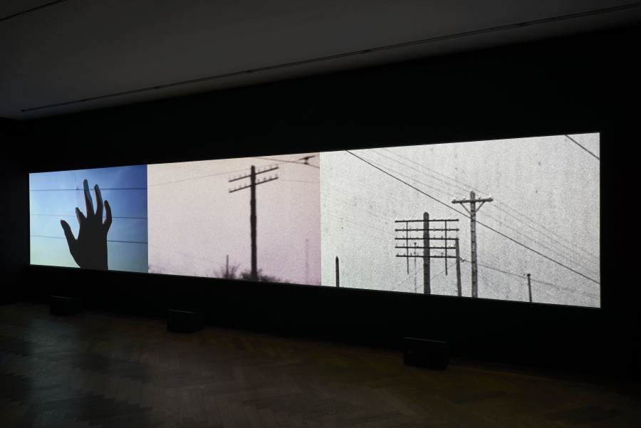 Installation view, INFORMATION (Today), Kunsthalle Basel, 2021, view on Liu Chuang, Bitcoin Mining and Field Recordings of Ethnic Minorities, 2018. Photo: Philipp Hänger / Kunsthalle Basel