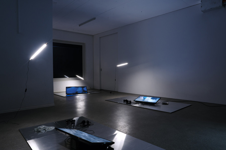 Exhibition view, a night of barely an hour and a half, Alex Ghandour & Juli Sando, Espace 3353, Geneva, 2025. Photo credit: asap slow