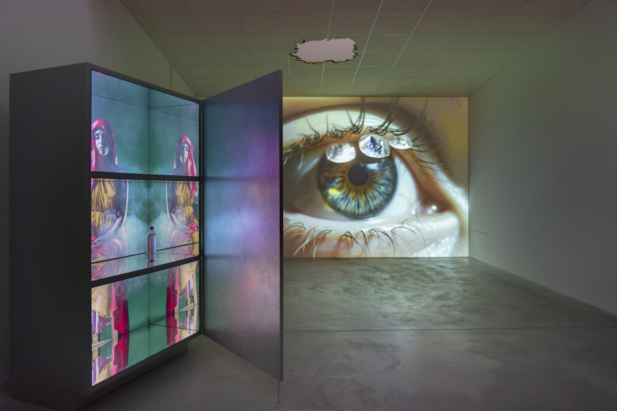 Tony Oursler, Room: 7-11, Artworks (from left to right): Cryogenic, σπέρμα (both 2025). Exhibition view, Tony Oursler, Hoisted from the Pit, Kunst Museum Winterthur, 2025. Photo: Reto Kaufmann