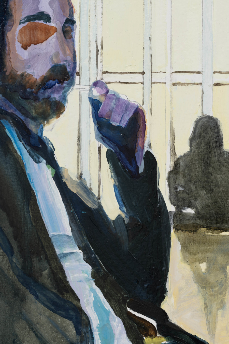 DonChristian Jones, Rafe’s Gaze at The Whitney 2023 (detail), 2024, Oil on wood, 50.5 × 40.5 × 4cm. Photo credits: marytwo