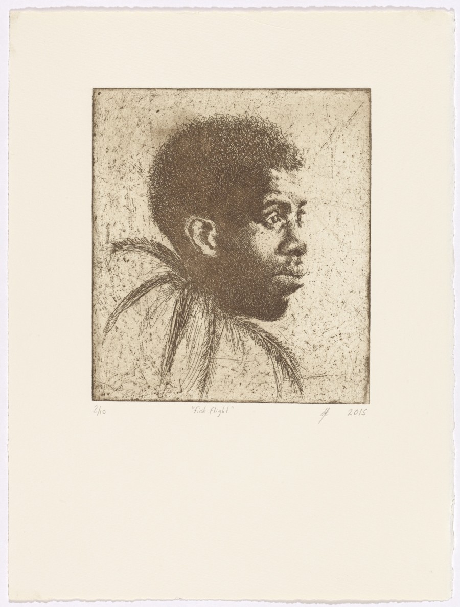 First Flight (provisorischer Eintrag), Lynette Yiadom-Boakye, 2015, Radierung, Blatt: 39 x 27 cm, Inv. 2019.140.10, Creditline: Kunstmuseum Basel- Ankauf, Photo Credit: Martin P. Bühler
