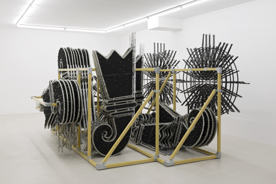 Recess and Incline (Basel, CH), 2023, steel, powder coating, aluminum joints, Christmas lights, dimensions variable. Photography: Gina Folly / all images copyright and courtesy of the artist and For
