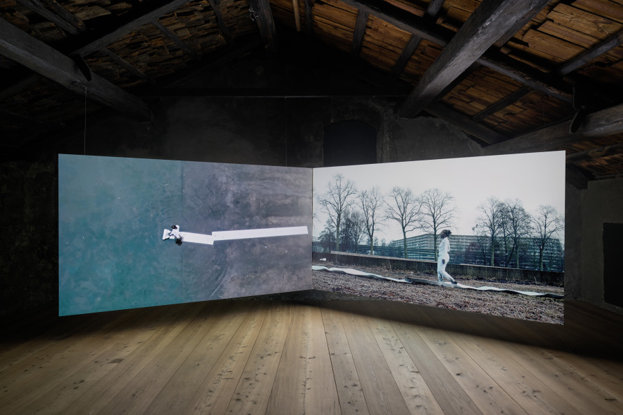donna Kukama, Chapter Q: Dem Short-Short falls, 2017 - 2018, Video double projection, Film Still, Part 1: 12 min 10 sec. Part 2: 12 min 11 sec. Photo: Ralph Feier, Courtesy of the artist and Galerie Tschudi