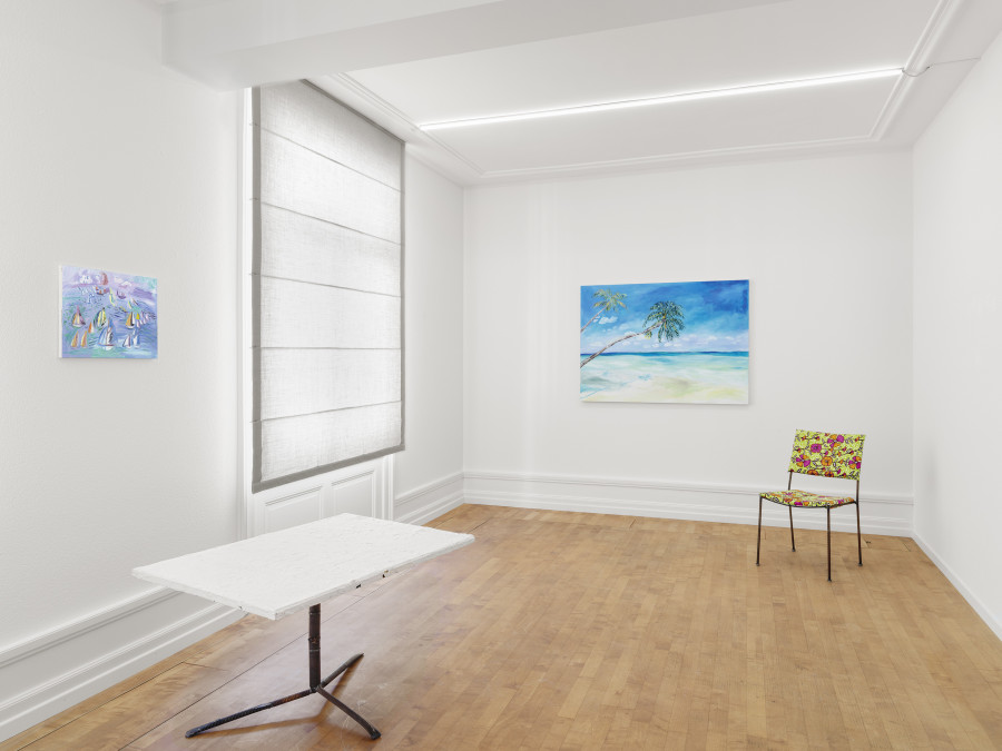 Installation view, Joe Bradley, Austin Eddy, Karen Kilimnik, Ugo Rondinone, Josh Smith, Franz West, Galerie Eva Presenhuber, Troisième Étage, Waldmannstrasse, Zurich, 2025. © the artists. Courtesy the artists and Galerie Eva Presenhuber, Zurich / Vienna. Photo: Stefan Altenburger Photography, Zürich