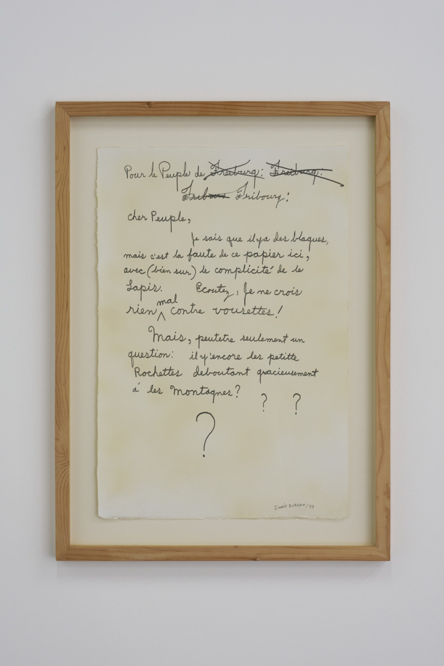 Jimmie Durham, Fribourg, 1993. Photo: Guillaume Python. Courtesy of the Jimmie Durham Estate and kurimanzutto, Mexico City / New York