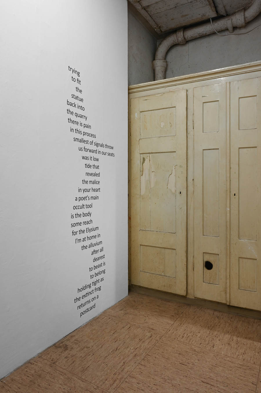 CAConrad, "Poem from First Light," 2025, dimensions variable, CAConrad, Jan Domicz, Gina Folly, Germaine Koh, Devin T. Mays, Sean Morel (organized by u), "Brain in a Pipe" at Kaiserwache, Freiburg im Breisgau, 2026. Images courtesy of the artists and Kaiserwache. Photo: Stefan Lux.