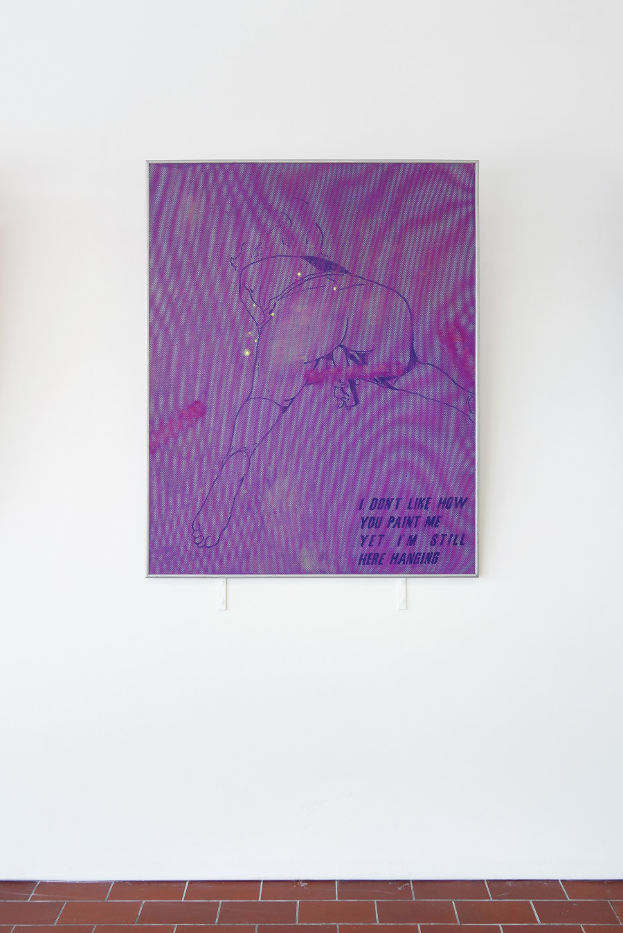 Exhibition view, Where we haven t been, 13 Vitrine, Lausanne, 2025. Matthieu Hemmer, Differant Love, 2025, 115 x 91 x 1,5 cm - acrylic polymer on Loewe canvas mounted on felted wood.