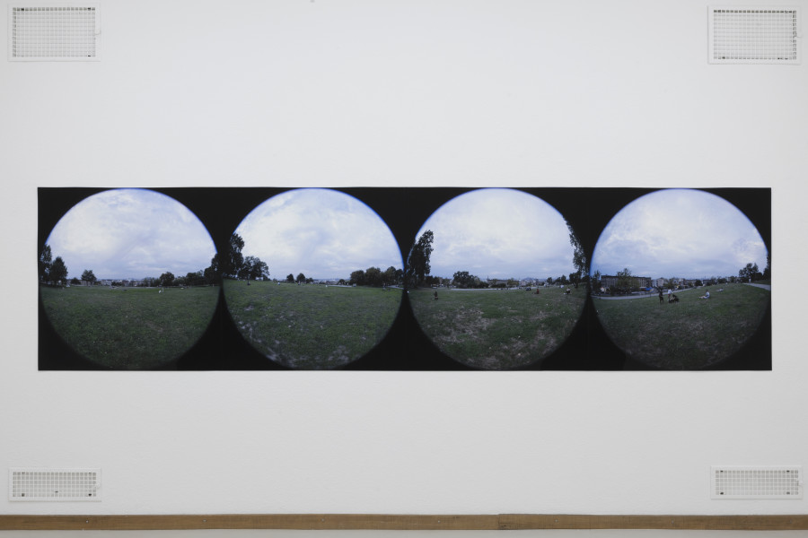 Emanuel Rossetti, Sunset (5), 2024. UltraChrome HDR ink on Enhanced Matte paper, mounted on linen, 110 x 440 cm. Emanuel Rossetti, Stimmung, installation view, Kunsthaus Glarus, 2024. Photo: Gina Folly. Courtesy of the artist, Karma International, Zurich and Jan Kaps, Cologne.