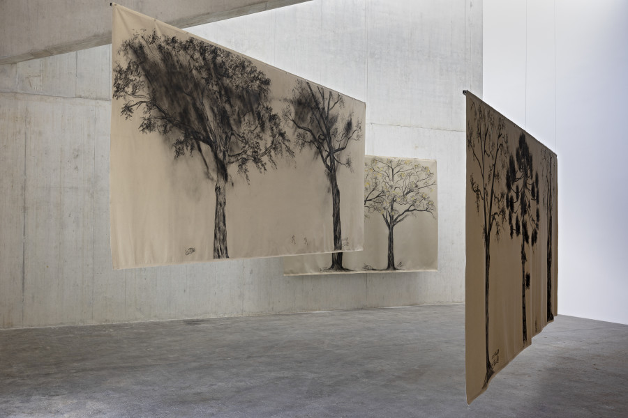 Nohemí Pérez, Bosque No. 1, 2021; Bosque No. 5, 2021; Bosque No. 3, 2021. Courtesy of the artist and Galería Elba Benítez Ausstellungsansicht / Installation view Kunsthaus Baselland 2025. Foto / Photo: Gina Folly