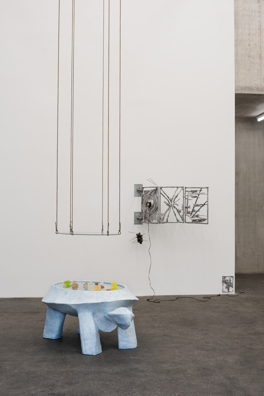 Barbara Signer, Tortoises All the Way Down, 2025; Thy Truong, tiên ơi, tiên à (dear fairy, oh fairy), 2025. Installation view Revolt Against the Sun!, Graduation Exhibition Bachelor and Master Institute Art Gender Nature HGK Basel FHNW, Kunsthaus Baselland, 2025, photo: Christian Knörr