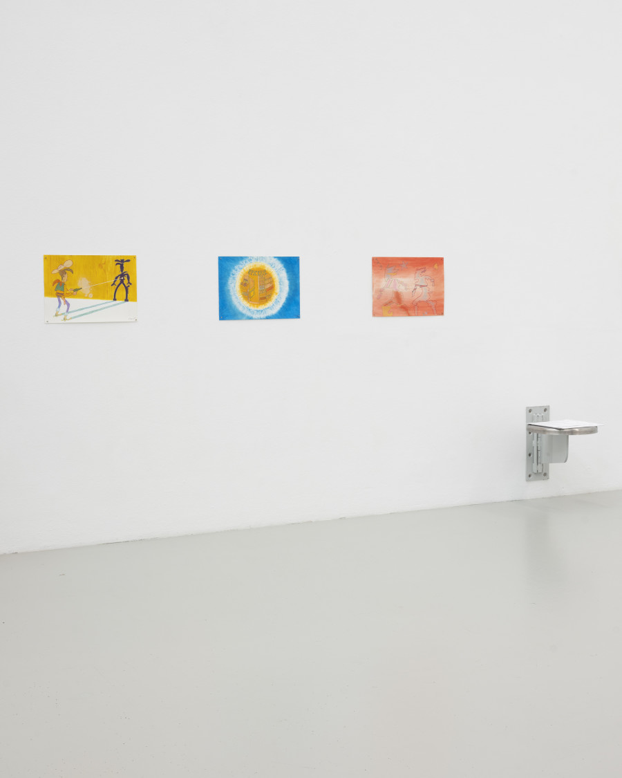 Bureaucracy Studies, Standard Seating Height, 2025. With works and documents by: Florian Bonny, Charlie Froud, CASE (Nicholas Tammens, Sung Tieu, Studio for Propositional Cinema), Kyung Roh Bannwart, Sun Tieu, Ernie Wang, Musée Ariana Genève, L’Atelier des musées (Ville de Neuchâtel). Courtesy: Bureaucracy Studies. Exhibition view,, CAN Centre d’art Neuchâtel, 2025. Photo: S. Verdon