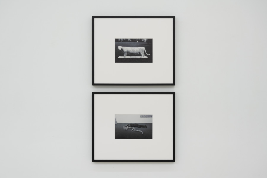 View of Untitled (12th Art Basel) 1981, and Untitled (1st Swiss Sculpture Exhibition, Biel) 1954, Inkjet print on paper, 2026, 32 x 38 cm each, framed, at Ausstellungsraum Klingental, Basel, 2026 / Photo: Finn Curry / © Maria Netter, SIK-ISEA (Zürich); Courtesy: Fotostiftung Schweiz, Diogo Pinto