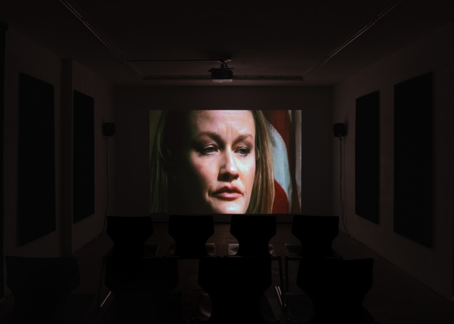 Exhibition view, Jordan Strafer, LOOPHOLE and DECADENCE, Halmet, Zürich, 2025. Jordan Strafer, LOOPHOLE, 2023, 16:9, 24’ 39’’. Photo by Tereza Glazova