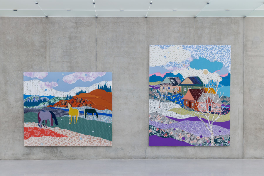 Małgorzata Mirga-Tas, Tełe Ćerhenia Jekh Jag, Exhibition view first floor Kunsthaus Bregenz, 2025. Photo: Markus Tretter. © Małgorzata Mirga-Tas, Kunsthaus Bregenz. Courtesy of the artist, Foksal Gallery Foundation, Warsaw, Frith Street Gallery, London, Karma International, Zurich