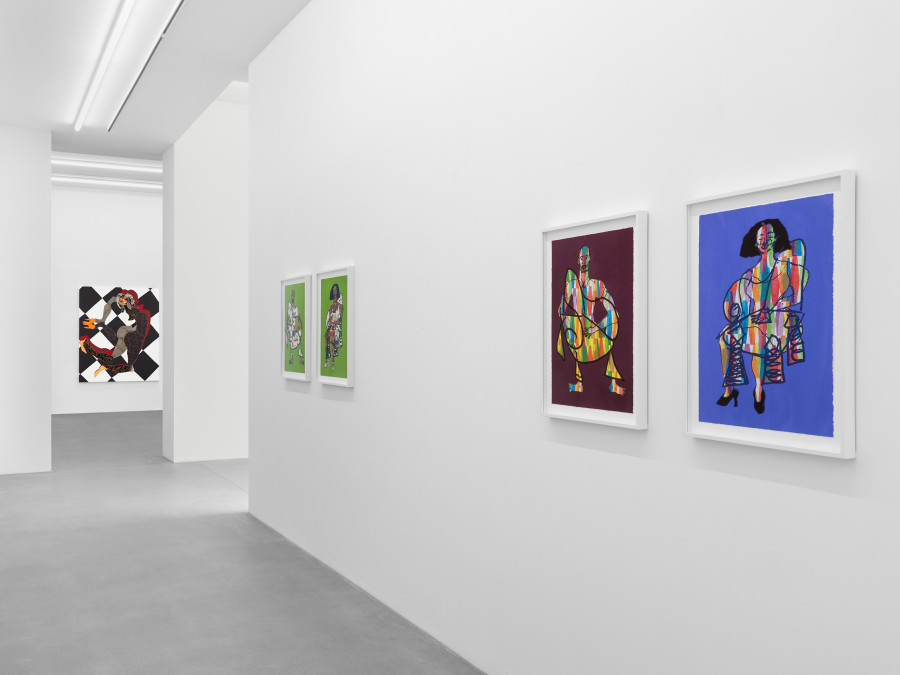 Installation view, Tschabalala Self, Spaces and Places, Galerie Eva Presenhuber, Zurich, Maag Areal, 2023. Courtesy the artist and Galerie Eva Presenhuber, Zurich / Vienna Photo: Stefan Altenburger Photography, Zürich