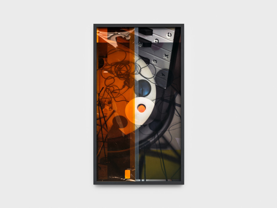 Daria Blum, i guess at that age you’re more resilient even if the ambulance takes a while my child would make it, 2026, Archival pigment print, UV print on museum glass, coloured lighting gel, tape, 46 × 26 cm. Photo credits: Julian Blum