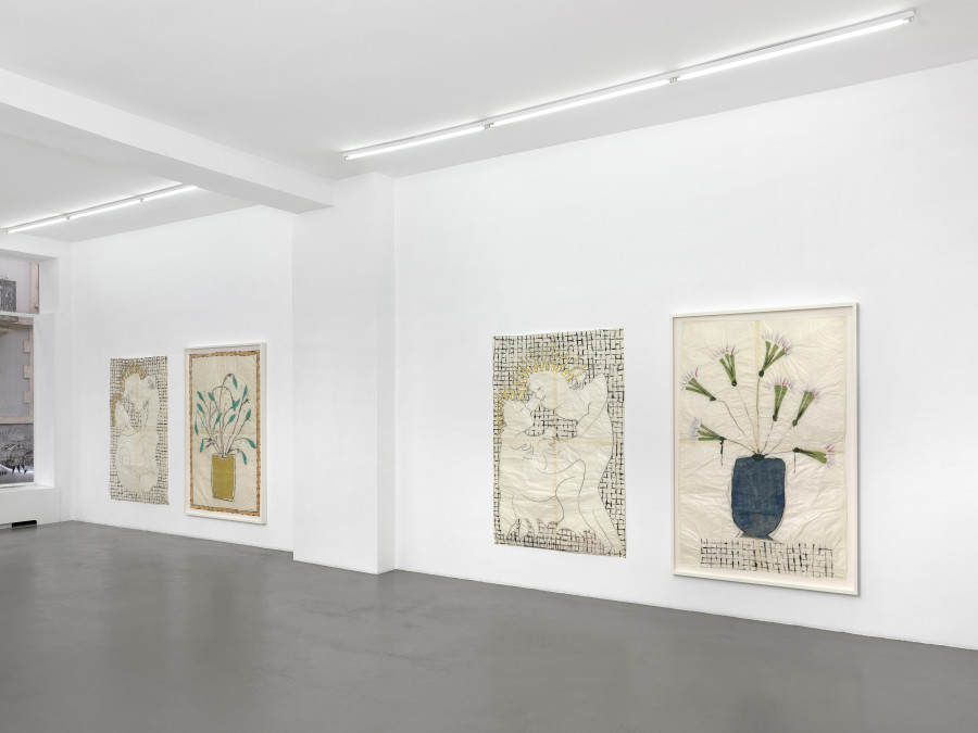 Installation view, Isabella Ducrot, Love and Flowers, Galerie Mezzanin, 2023. Photo credit: Annik Wetter