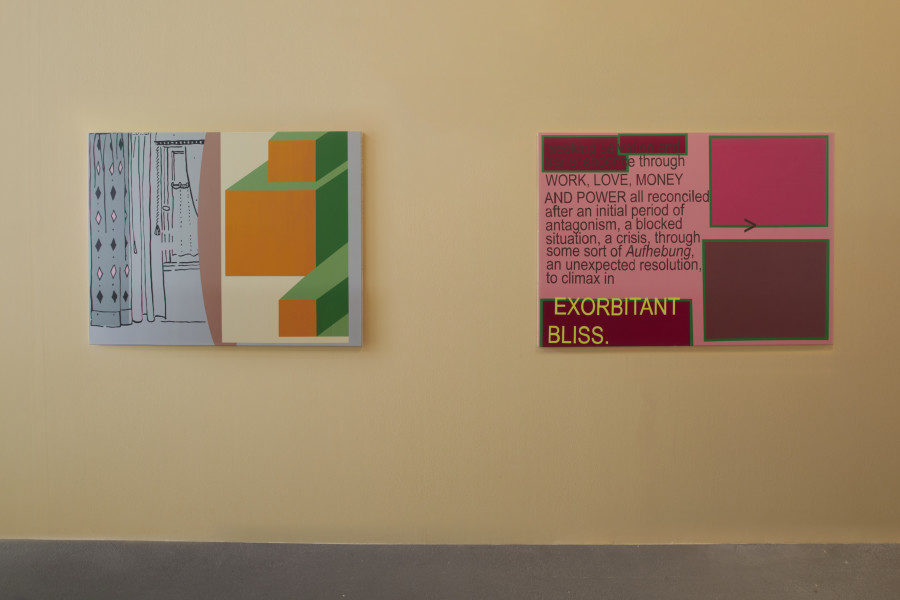 Exhibition view, Andreas Hochuli, The Year of the Babyshit Brown SUV, 2023. Photo : Guillaume Python. Courtesy of Kunsthalle Friart Fribourg and the artist