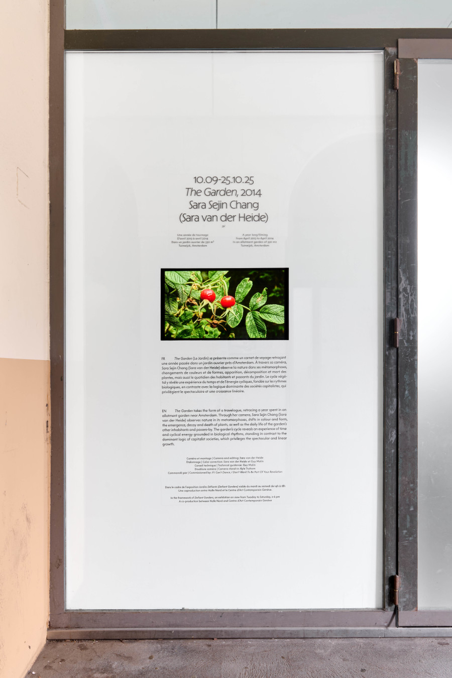 Exhibition view, Jardins Défiants (Defiant Gardens), Halle Nord, Geneva, 2025. Sara Sejin Chang (Sara van der Heide), The Garden, 2014. Photo credit: © Thomas Maisonnasse / Halle Nord, 2025