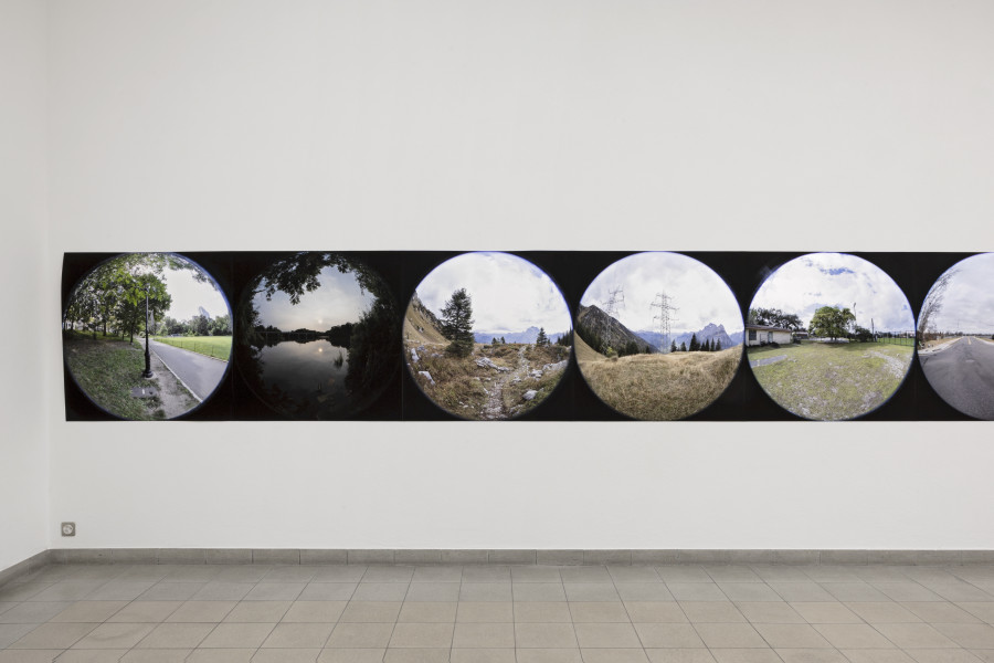Emanuel Rossetti, Walks, detail, 2024. UltraChrome HDR ink on Enhanced Matte paper, mounted on linen, 110 x 1650 cm. Emanuel Rossetti, Stimmung, installation view, Kunsthaus Glarus, 2024. Photo: Gina Folly. Courtesy of the artist, Karma International, Zurich and Jan Kaps, Cologne.
