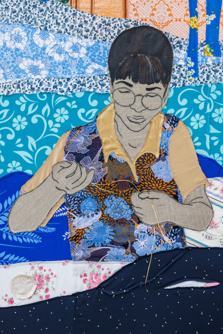 Małgorzata Mirga-Tas, Tełe Ćerhenia Jekh Jag, Detail view first floor Kunsthaus Bregenz, 2025, Jangare’s Magic is in our hands, 2025. Photo: Markus Tretter. © Małgorzata Mirga-Tas, Kunsthaus Bregenz. Courtesy of the artist, Foksal Gallery Foundation, Warsaw, Frith Street Gallery, London, Karma International, Zurich