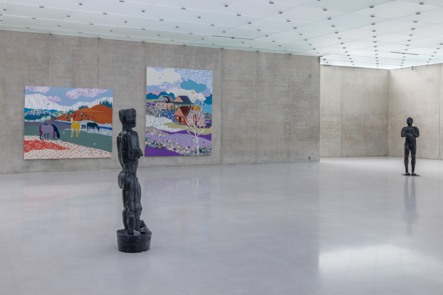 Małgorzata Mirga-Tas, Tełe Ćerhenia Jekh Jag, Exhibition view first floor Kunsthaus Bregenz, 2025. Photo: Markus Tretter. © Małgorzata Mirga-Tas, Kunsthaus Bregenz. Courtesy of the artist, Foksal Gallery Foundation, Warsaw, Frith Street Gallery, London, Karma International, Zurich