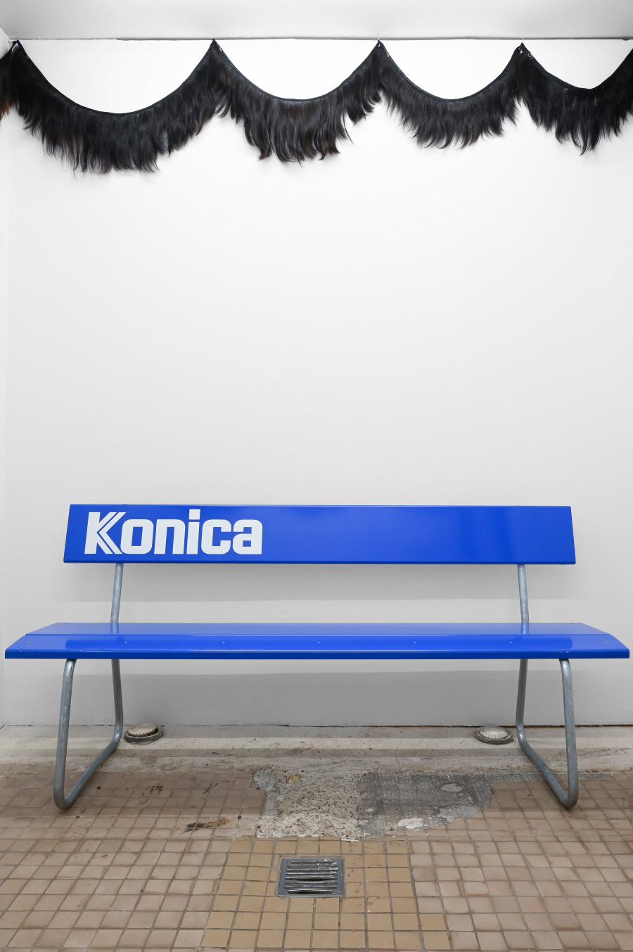 Gina Folly, "Bank VI (Konica)," 2024, 80 x 170 x 54 cm. CAConrad, Jan Domicz, Gina Folly, Germaine Koh, Devin T. Mays, Sean Morel (organized by u), "Brain in a Pipe" at Kaiserwache, Freiburg im Breisgau, 2026. Images courtesy of the artists and Kaiserwache. Photo: Stefan Lux.