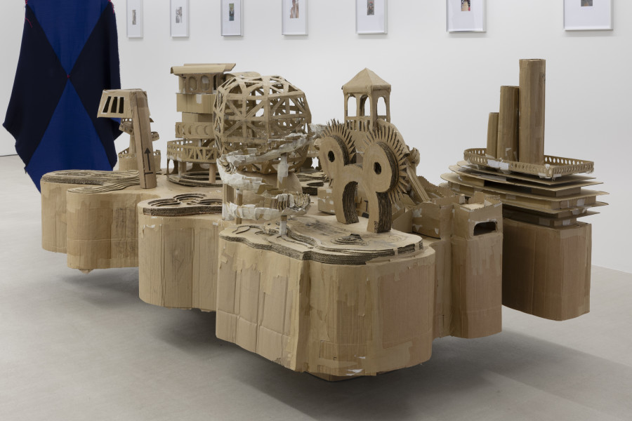 Sebastián Dávila, Modelo para una isla, 2025, cardboard, 250 × 130 × 100 cm. Photography: Gina Folly / all images copyright and courtesy of the artists and For, Basel